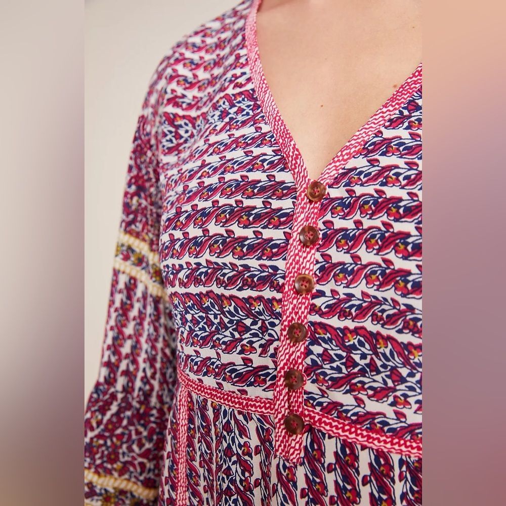 Anthropologie Maeve Lilyana Floral Tiered Silk Flowy Blouse Size Medium - Picture 3 of 9